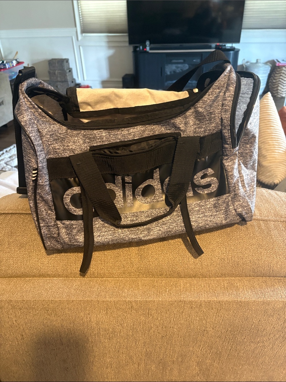 adidas Heather Gray Duffel Bag with Black Accents